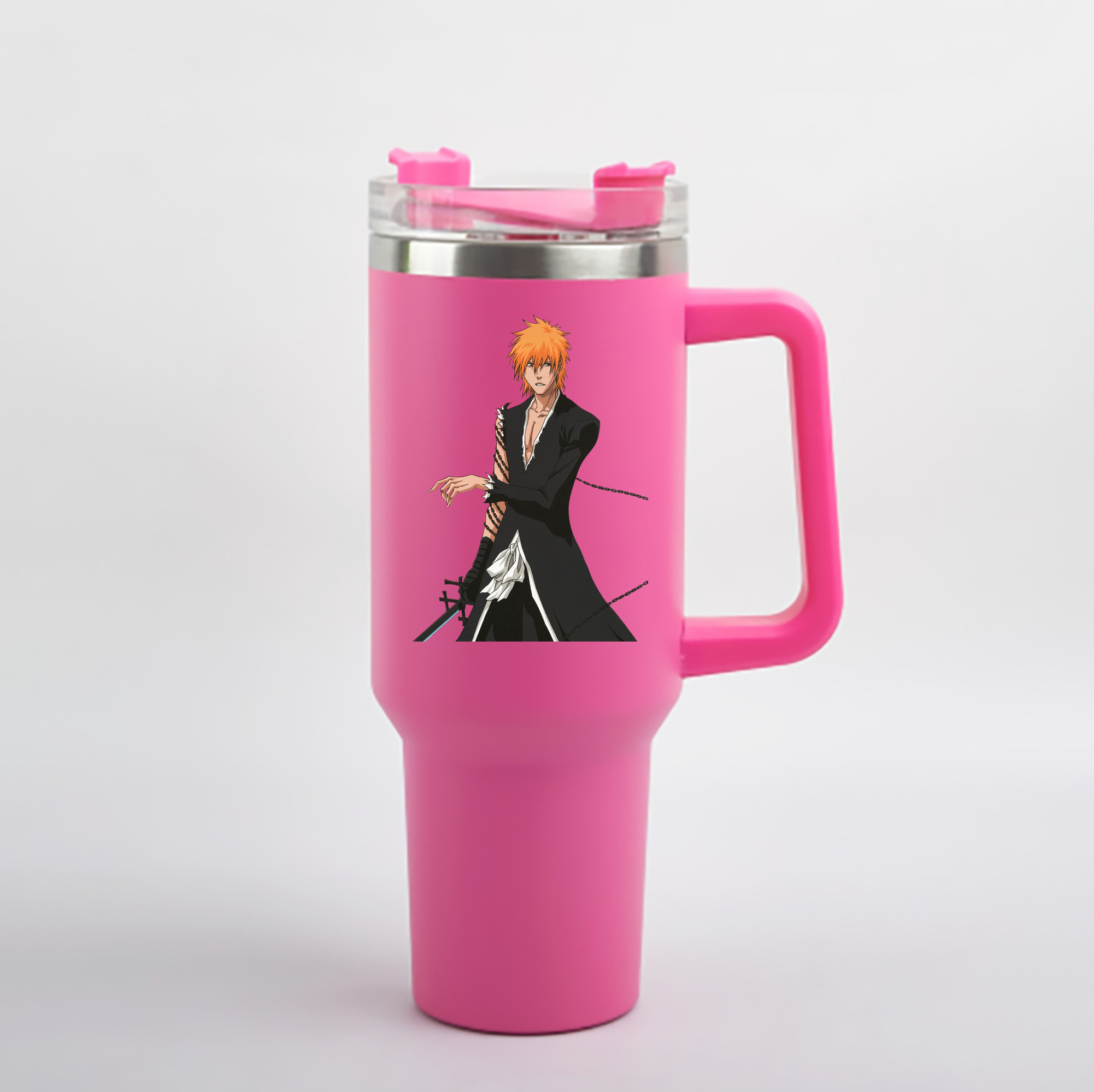 （画像用） ブリーチ 黒崎一護（くろさき いちご）BLEACH Kurosaki Ichigo 1200mL車用タンブラー - クリスタルステッカー（プラスチックストロー付き）